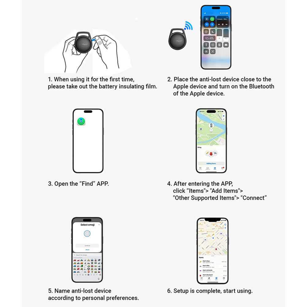 Acefast SmartTag S2 voor iOS Series, Set van 4 stuks, Zwart