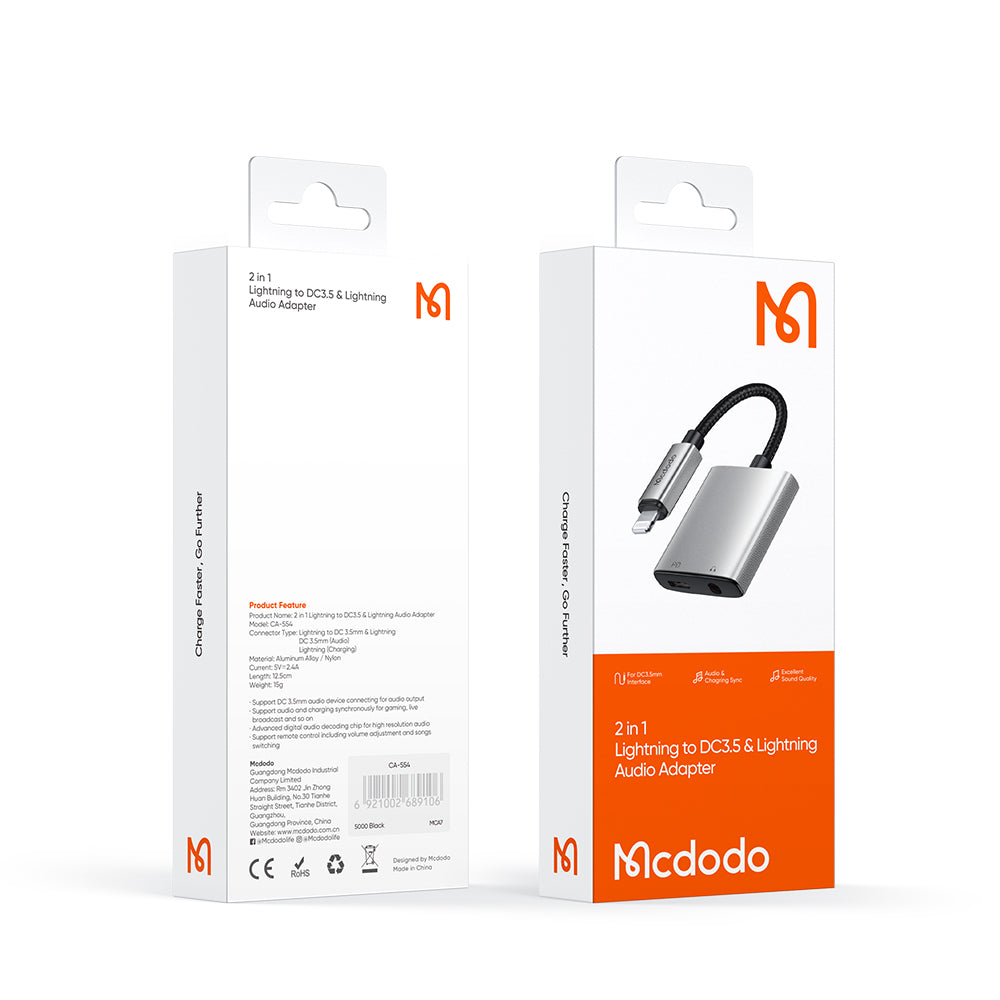 Audioadapter Lightning - Lightning / 3.5mm McDodo CA-5540 Wales, Grau