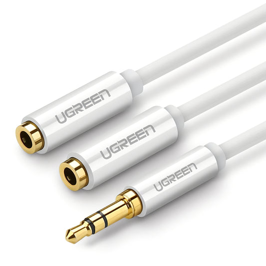 Audio Splitter Adapter 3.5mm - 2 x 3.5mm UGREEN AV123 2in1, 0.25m, Wit
