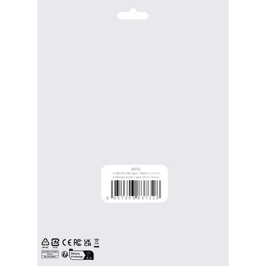 USB-C Audio Splitter Adapter USB-C - 2 x 3.5mm UGREEN AV144 2in1, 0.20m, Grau