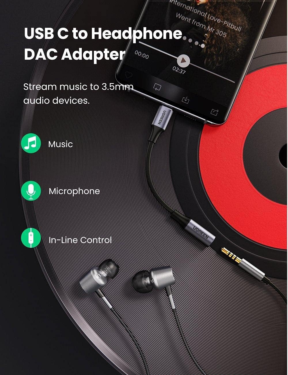 Audio Adapter USB-C - 3.5mm UGREEN AV161, Gri