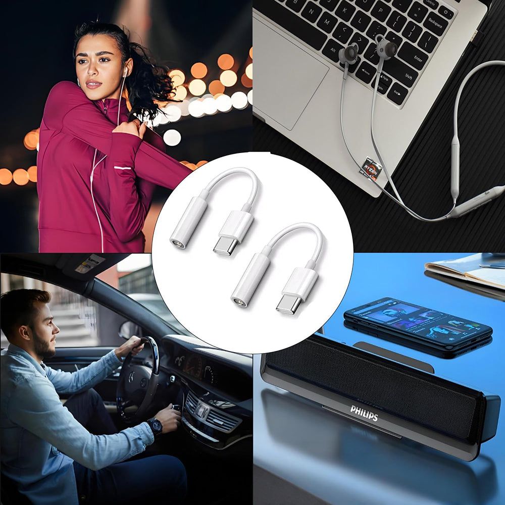 Audio Adapter USB-C - 3.5mm Techsuit AC18 MusicBox, Wit, Set van 2 stuks