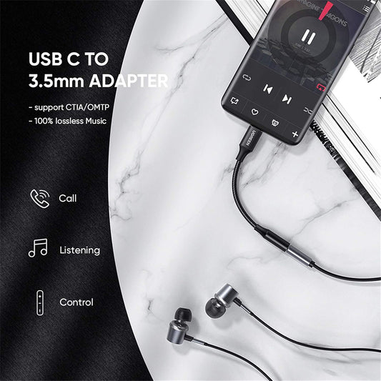 Adaptateur Audio USB-C - 3.5mm UGREEN AV142, Noir