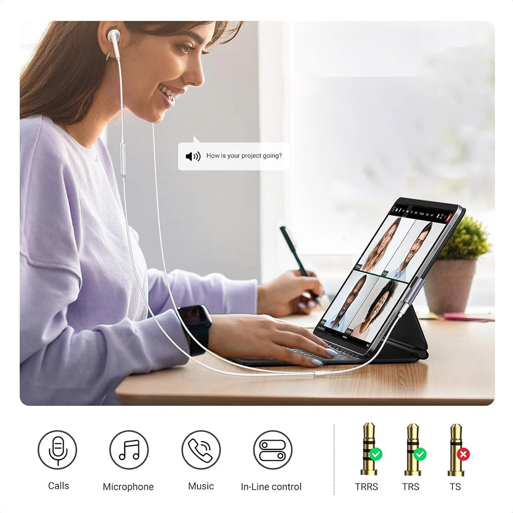Adaptateur Audio USB-C - 3.5mm UGREEN CM460 (20194) Angled, Gris