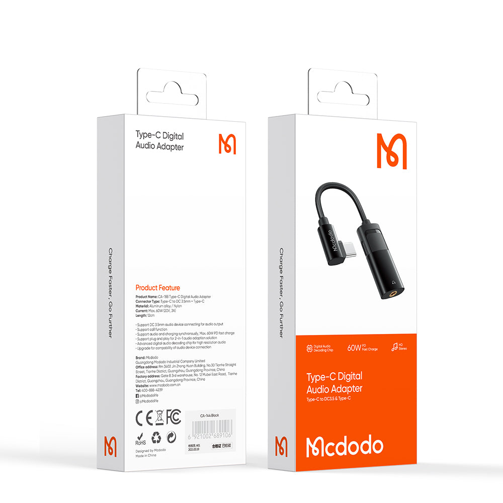 Adaptateur Audio USB-C - USB-C / 3.5mm McDodo CA-1880, Noir