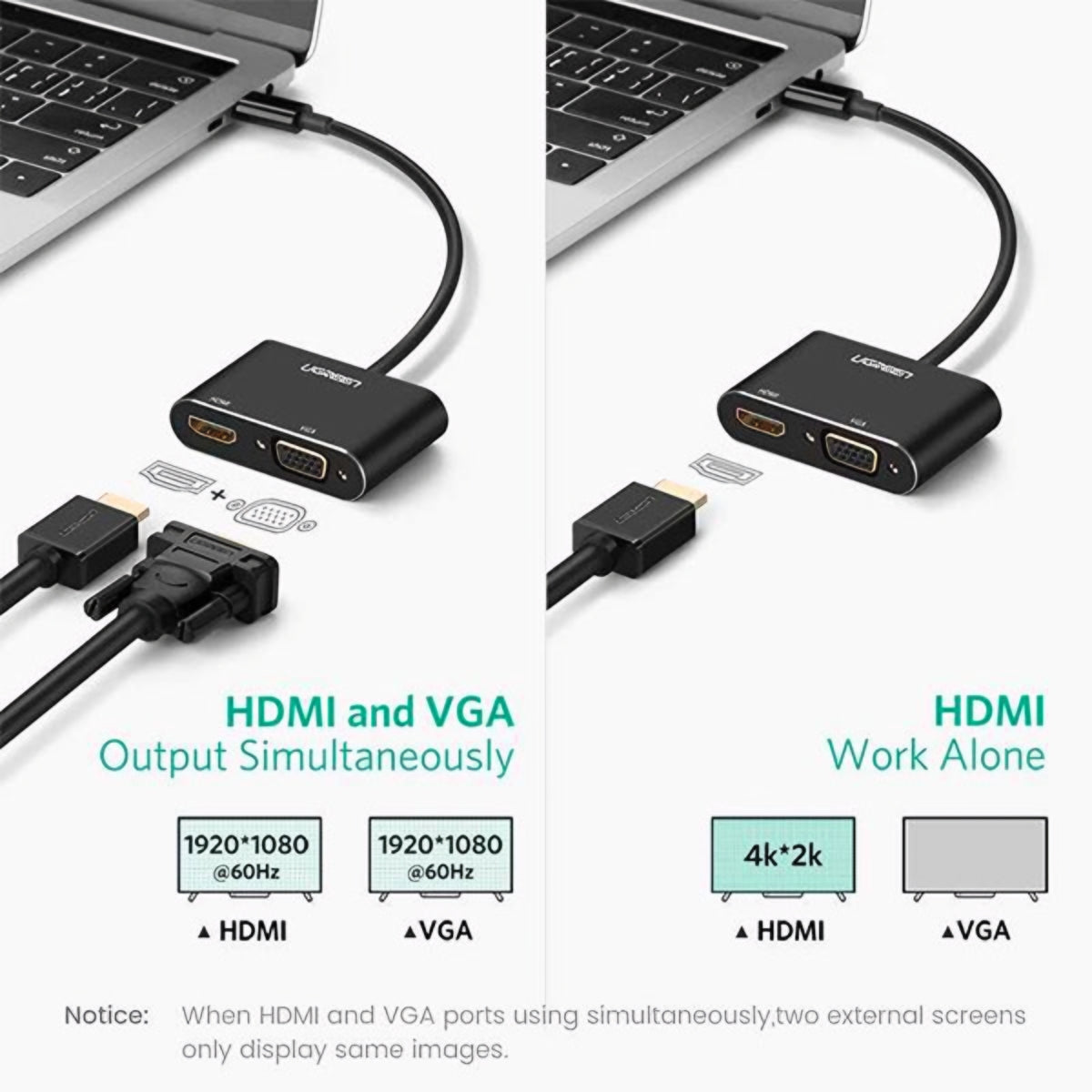 Video Adapter UGREEN CM449, USB-A - HDMI / VGA, Grijs