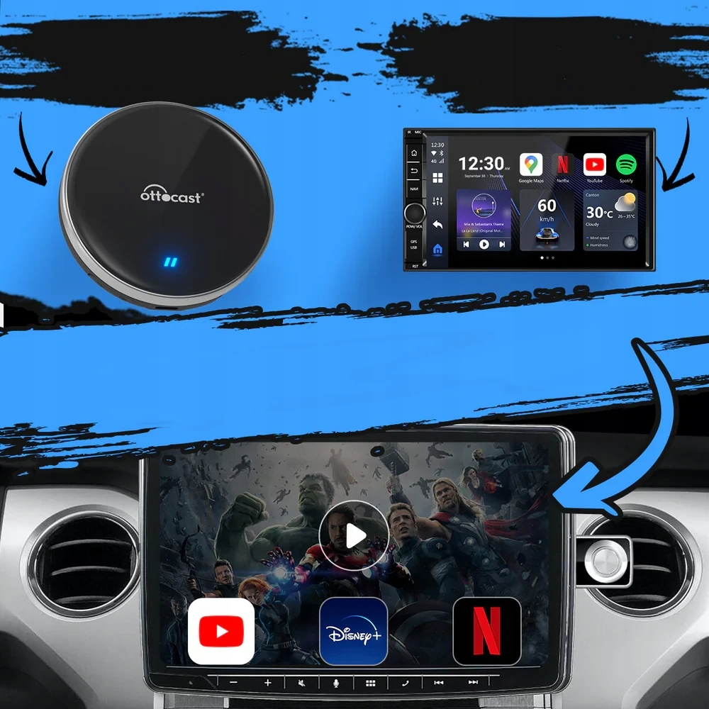 Adaptateur Carplay / Android Auto sans fil Ottocast OttoAibox P3 Lite pour Apple iPhone / Série Android