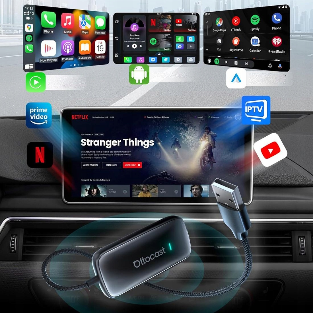 Adaptateur Carplay / Android Auto sans fil Ottocast Play2Video Ultra pour Apple iPhone / Série Android CA515-T