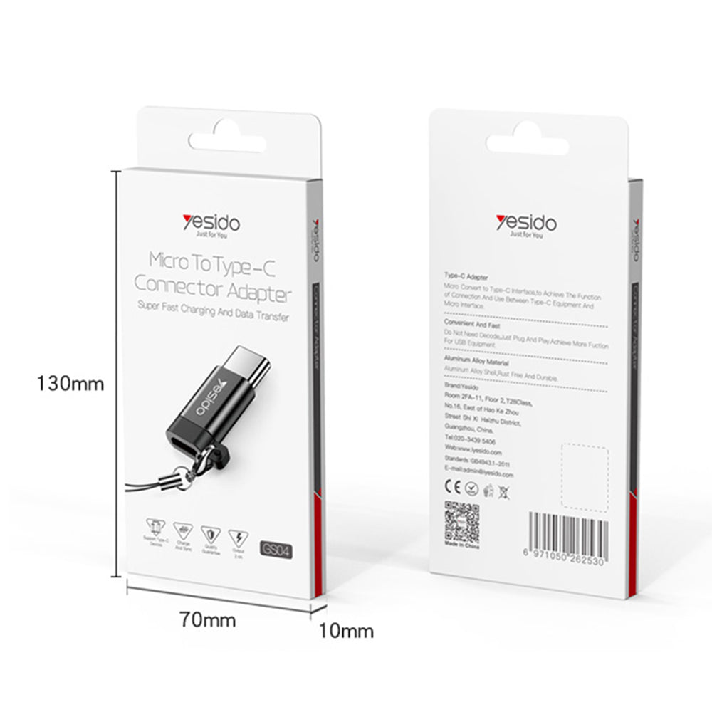 Data- en Oplaadadapter microUSB - USB-C Yesido GS04, Zwart