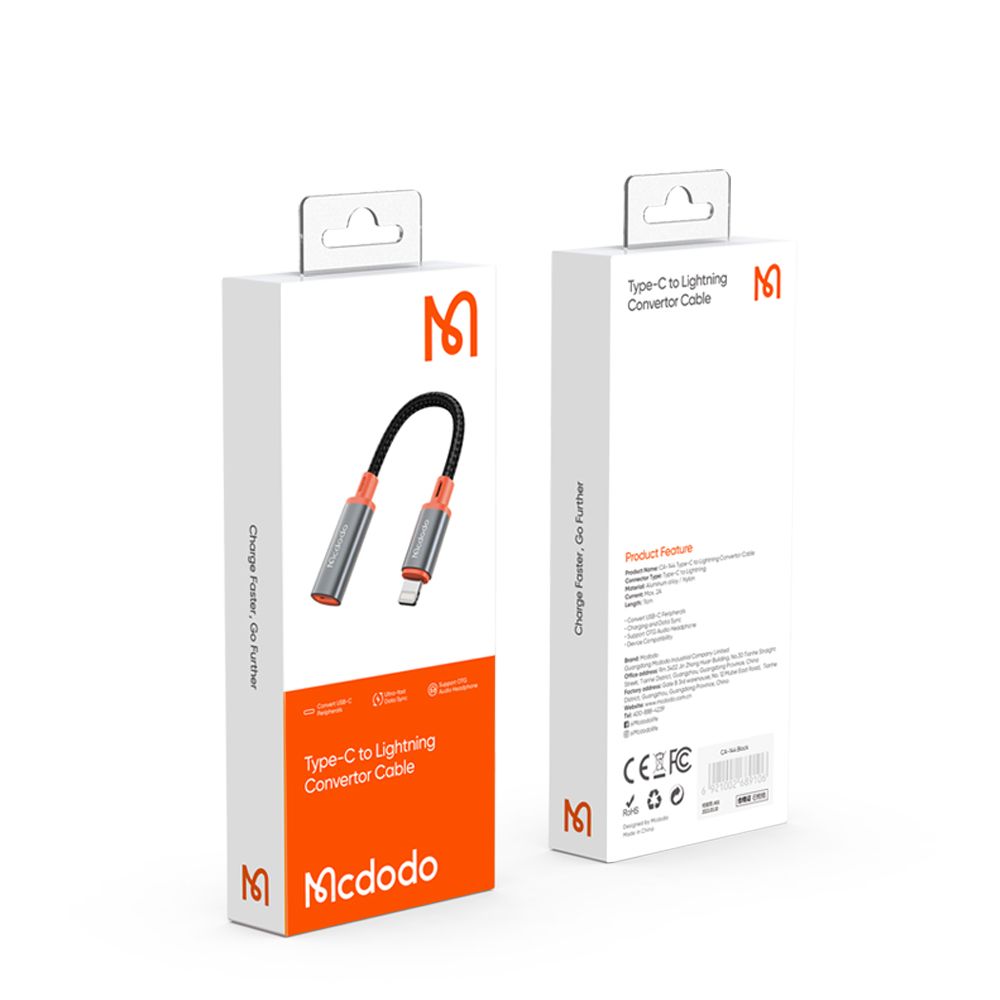 USB-C - Lightning McDodo CA-1440 Data- en Oplaadadapter, Zwart