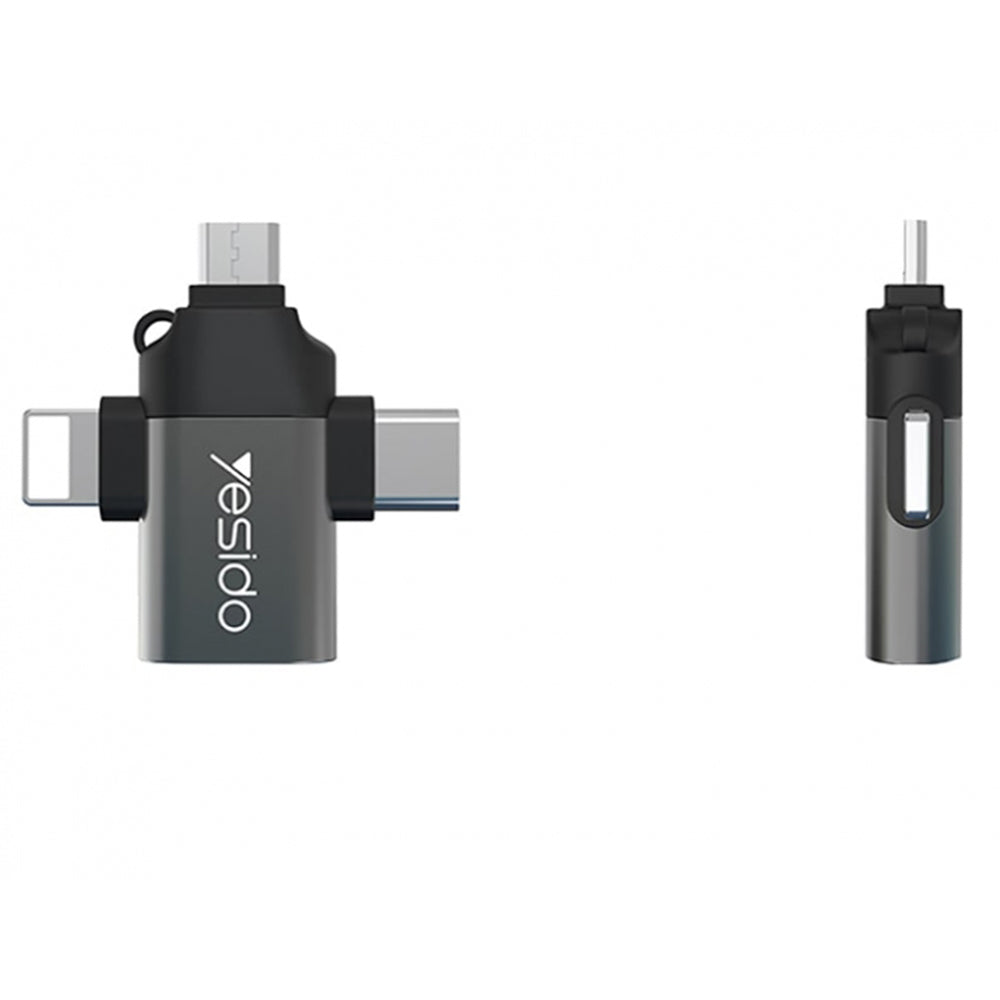 Adaptateur OTG Lightning / microUSB / USB-C - USB-A Yesido GS15, Noir