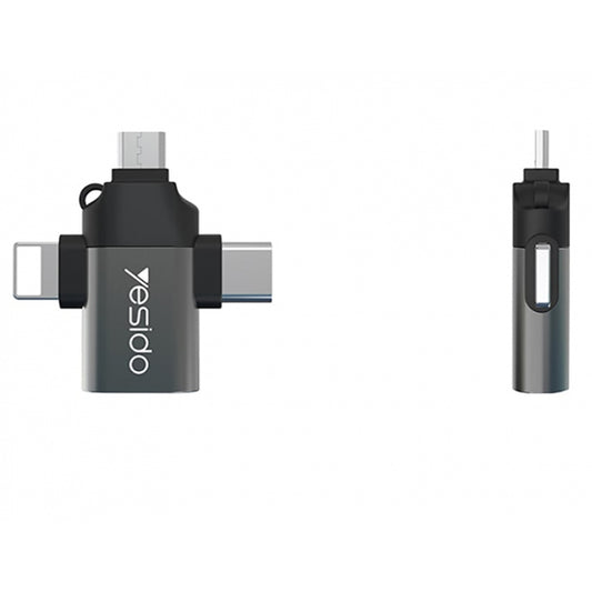 Adaptateur OTG Lightning / microUSB / USB-C - USB-A Yesido GS15, Noir