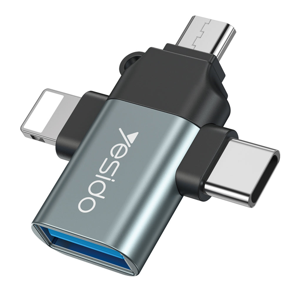 Adaptateur OTG Lightning / microUSB / USB-C - USB-A Yesido GS15, Noir