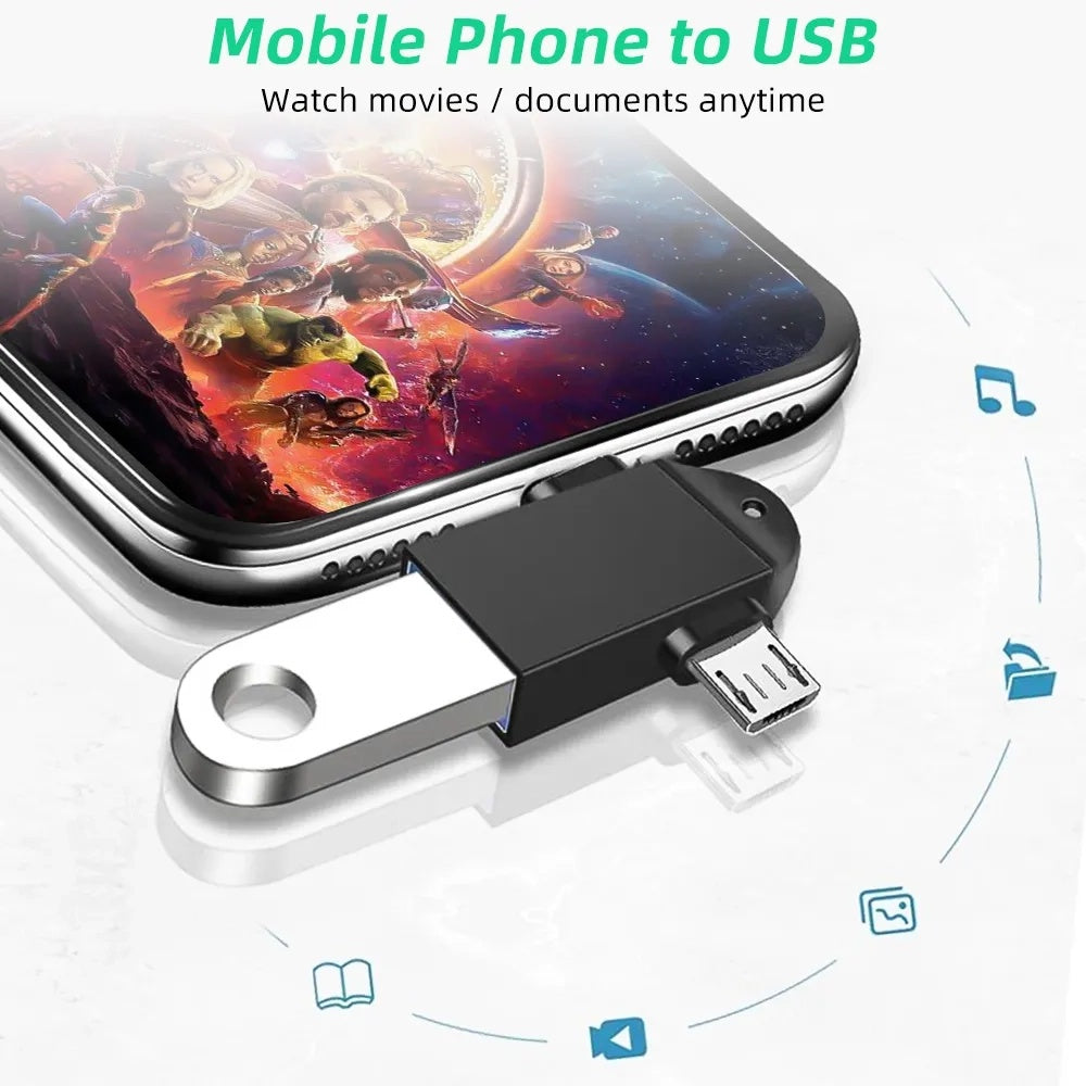 OTG-adapter microUSB / USB-C - USB-A Techsuit A16 TwoVoltX, Zwart