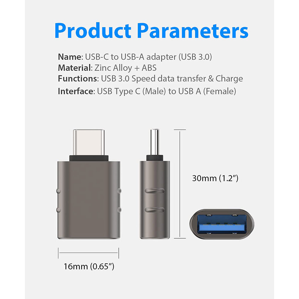 OTG Adapter USB-C - USB-A Techsuit A10 SlateVolt, Grijs