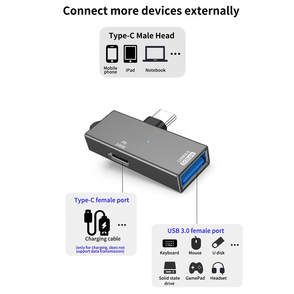 OTG Adapter USB-C - USB-A Techsuit A21, Grijs