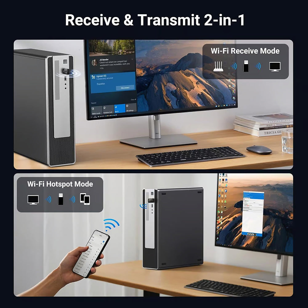 UGREEN CM762 (35264) Draadloze Adapter, Dual Band, Wi-Fi 6, 600Mbps, Zwart