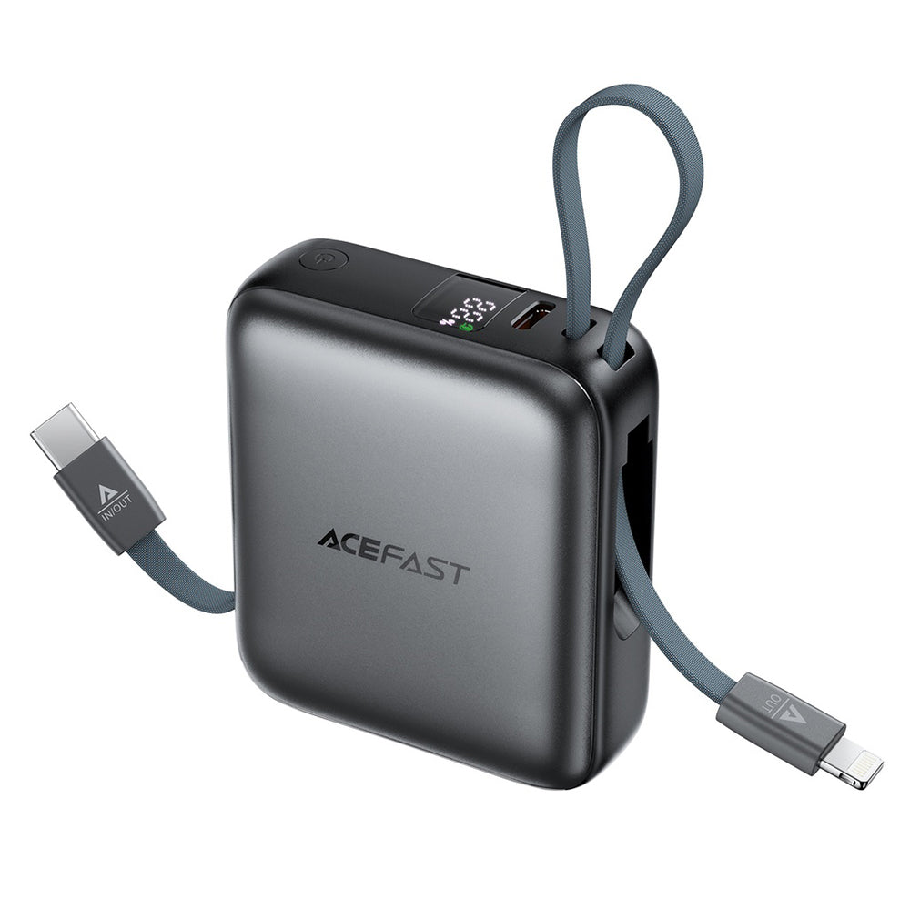 Batterie Externe Acefast M23, 10000mAh, 22.5W, QC + PD, 1 x Lightning - 2 x USB-C, Gris