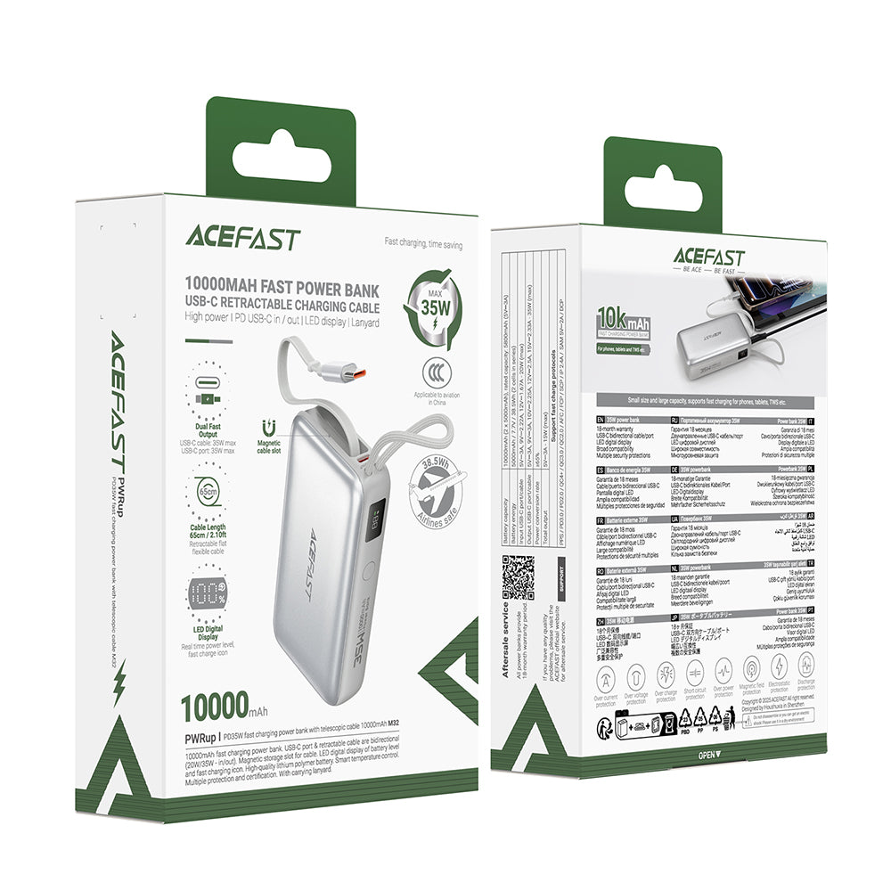 Batterie Externe Acefast M32, 10000mAh, 35W, PD, 2 x USB-C, Argentée