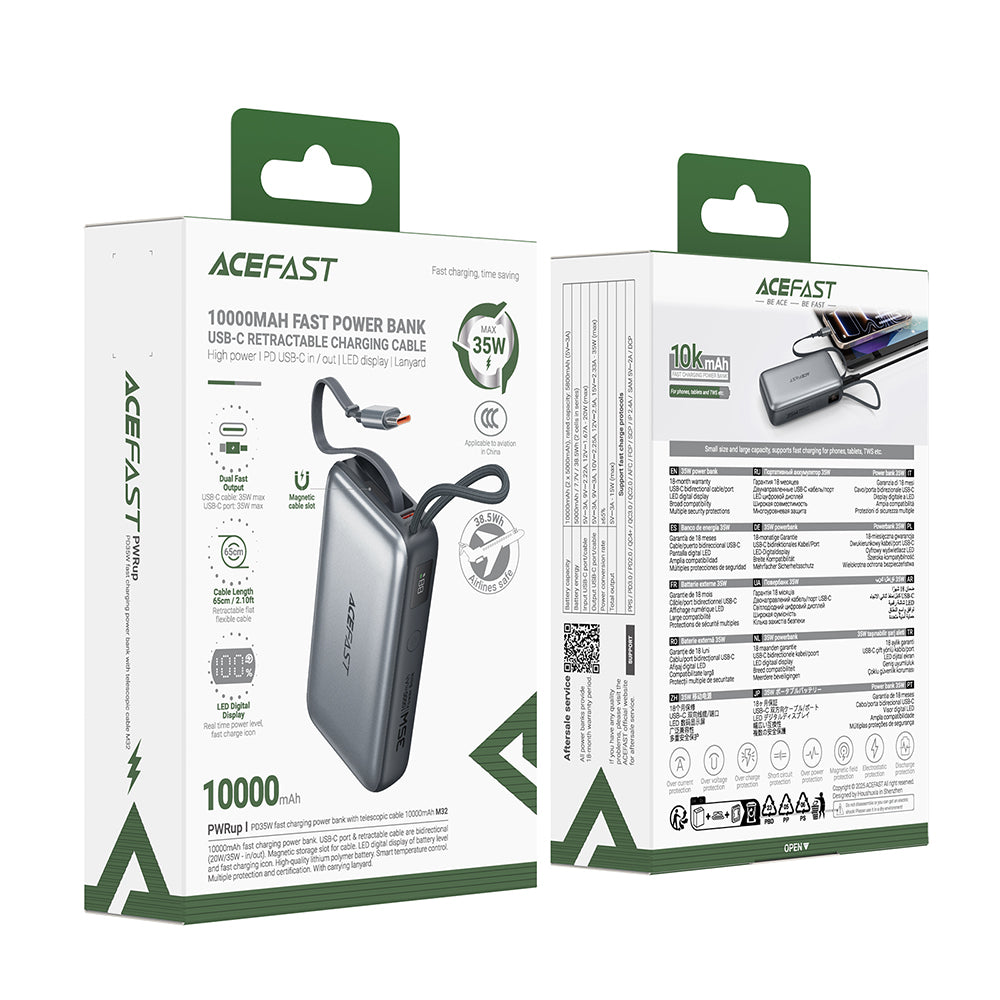 Batterie Externe Acefast M32, 10000mAh, 35W, PD, 2 x USB-C, Gris