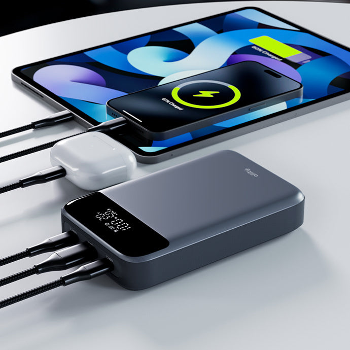 Externe Batterij Allity. APB-200 PocketPower, 19200mAh, 130W, QC + PD, 1 x USB-A - 2 x USB-C, Gri