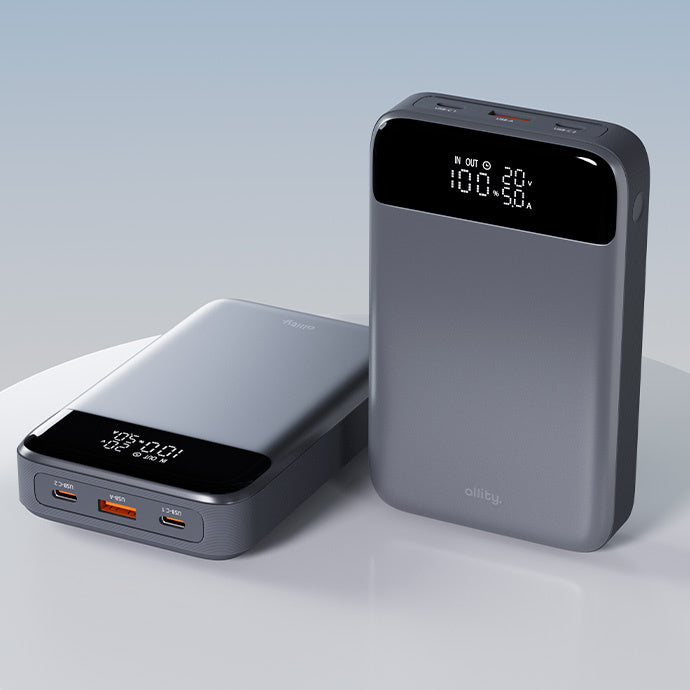 Externe Batterij Allity. APB-200 PocketPower, 19200mAh, 130W, QC + PD, 1 x USB-A - 2 x USB-C, Gri