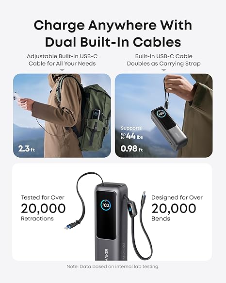Externer Akku Anker, 25000mAh, 165W, QC + PD, 1 x USB-A - 3 x USB-C, Grau A1695H11