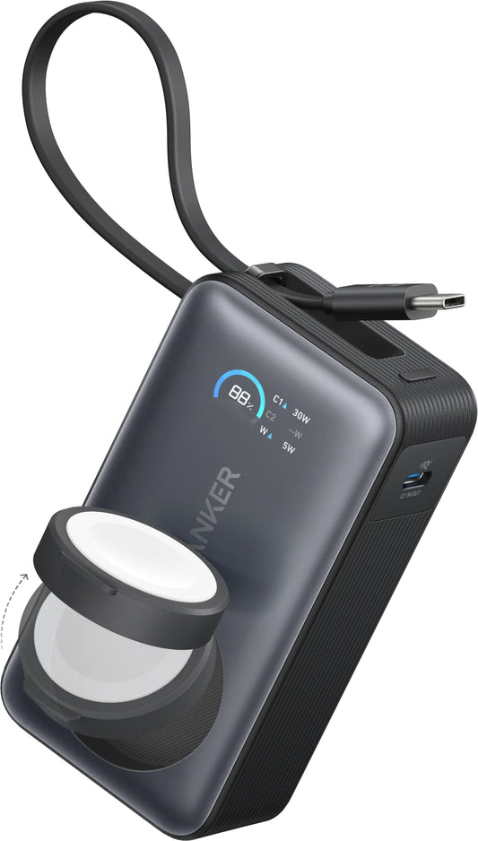 Anker MagGo Externe Batterij, 10000mAh, 35W, PD + QI, 1 x QI - 2 x USB-C, Zwart A1657011