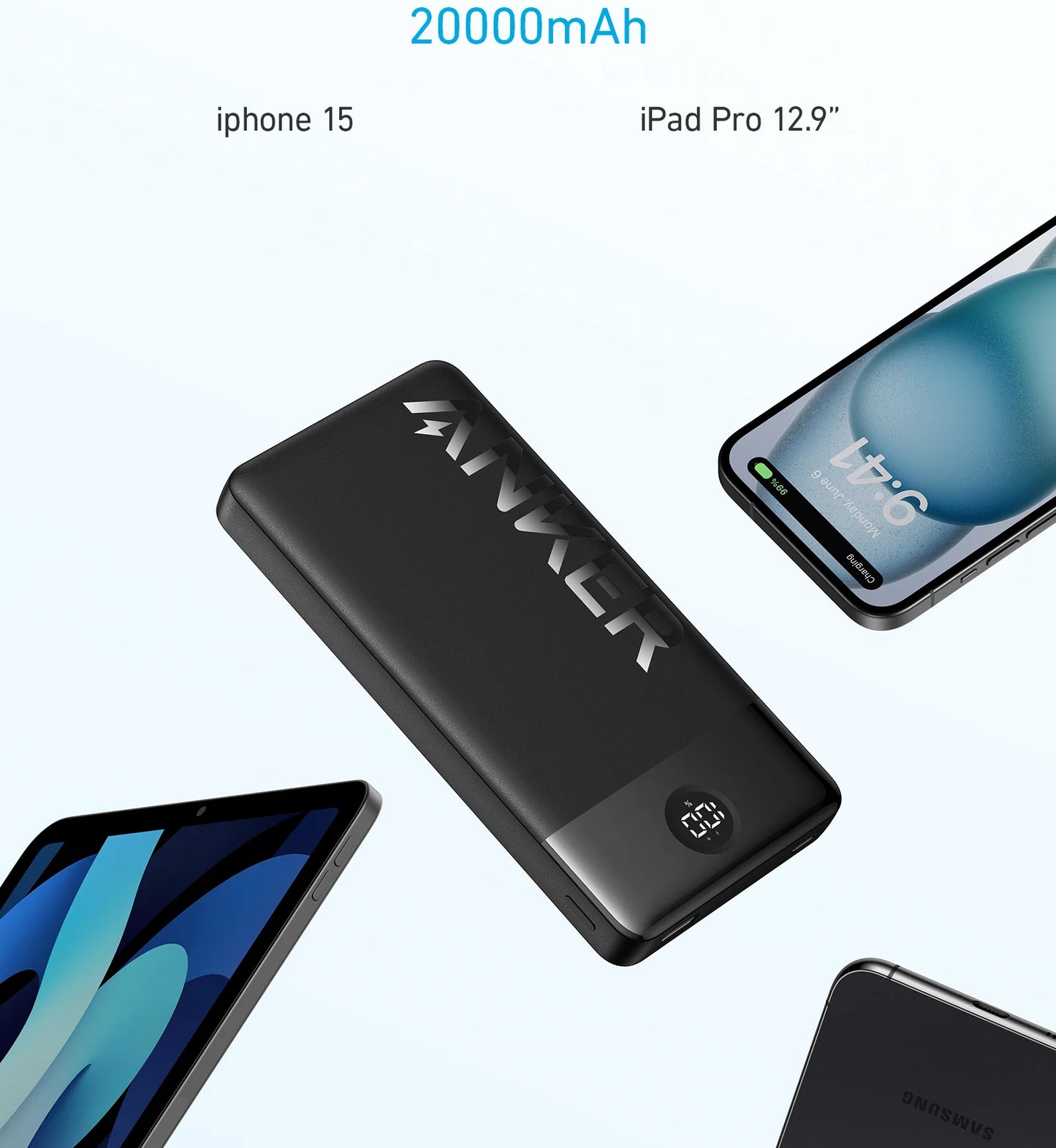 Anker PowerCore 326 Batterie externe, 20000mAh, 15W, 1 x USB-A - 1 x USB-C, Noir A1367G11