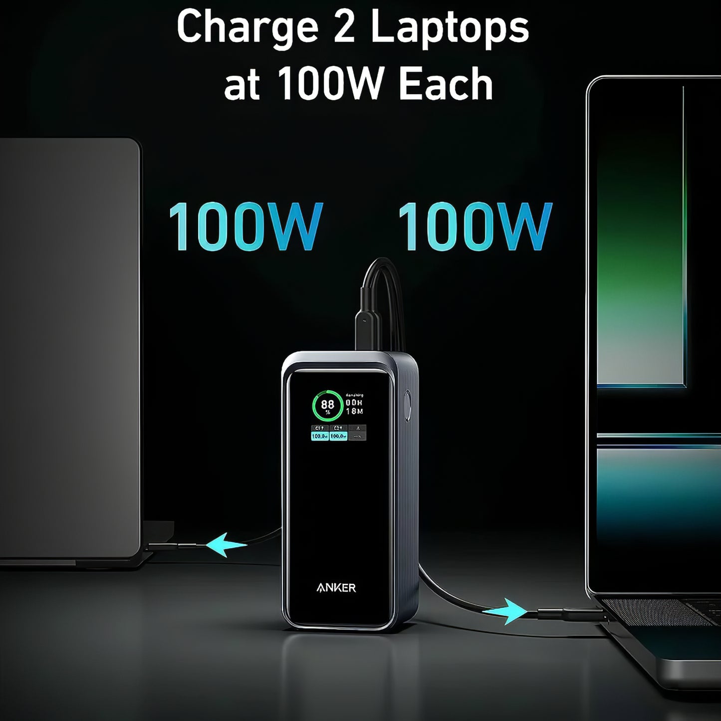 Anker Prime Externe Batterij, 20000mAh, 200W, QC + PD, 1 x USB-A - 2 x USB-C, Zwart A1336011