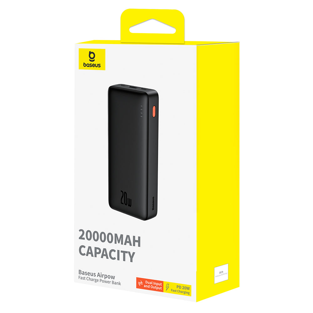Externe Batterij Baseus Airpow, 20000mAh, 20W, QC + PD, 1 x USB-A - 1 x USB-C, Zwart P10022804113-00