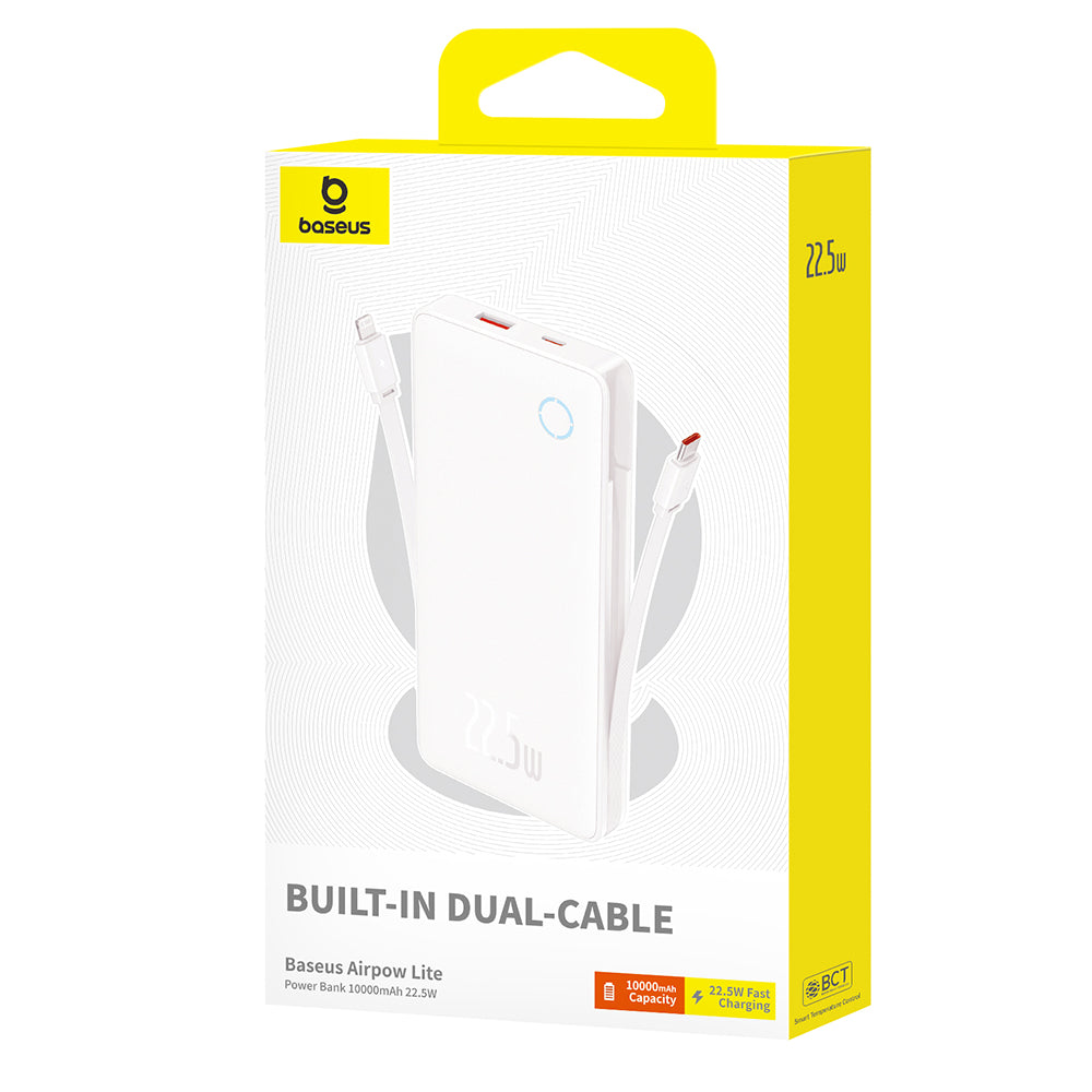 Externe Batterij Baseus Airpow Lite, 10000mAh, 22.5W, QC + PD, 1 x Lightning - 1 x USB-A - 2 x USB-C, Wit P10067501213-00