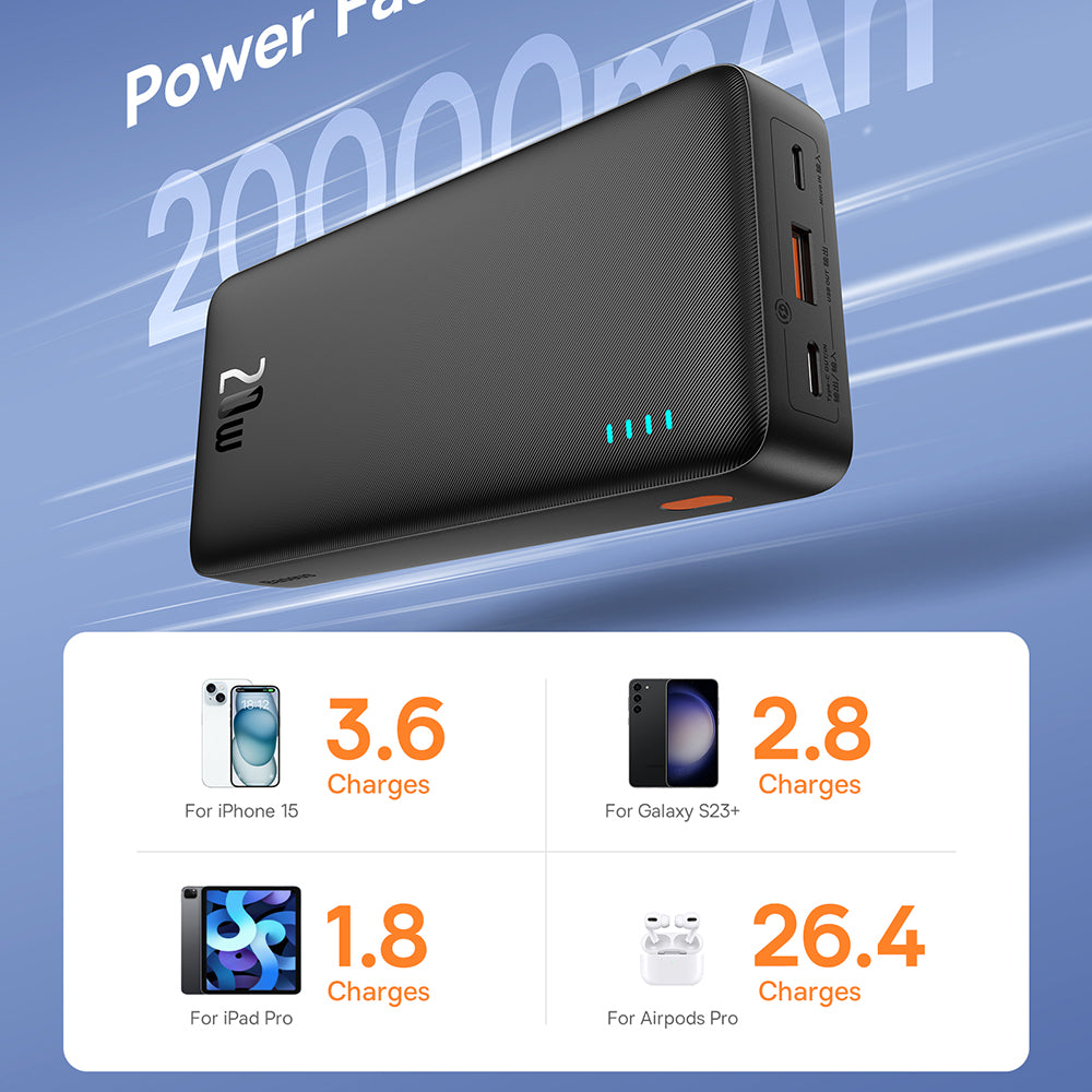 Externe Batterij Baseus Airpow, 20000mAh, 20W, QC + PD, 1 x USB-A - 1 x USB-C, Zwart P10022804113-00