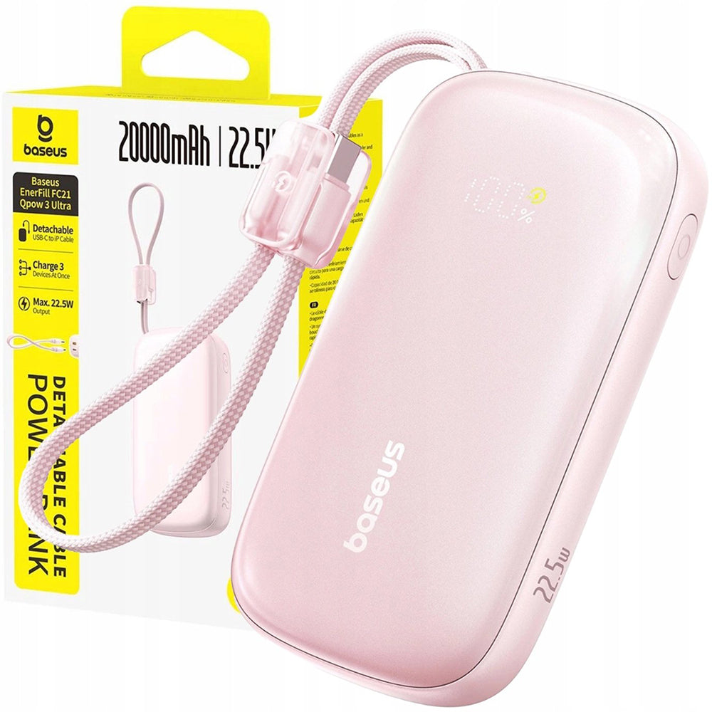 Batterie Externe Baseus EnerFill FC21 Qpow 3 Ultra, 20000mAh, 22.5W, QC + PD, 1 x USB-A - 1 x USB-C, Rose E0027M02