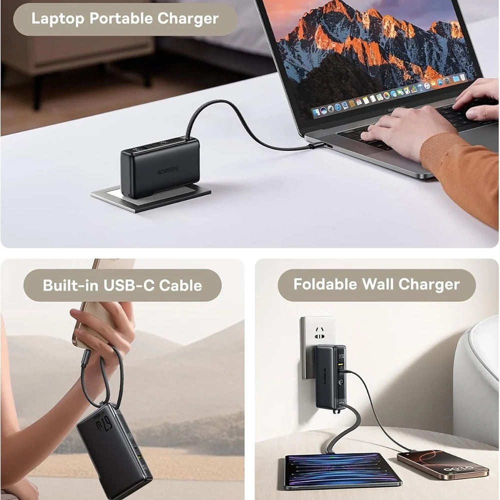 Batterie Externe Baseus Nomos NT11 Omni US, 10000mAh, 67W, QC + PD, 1 x USB-A - 2 x USB-C, Noire P10078807123-00