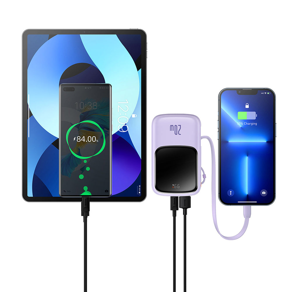 Batterie Externe Baseus Qpow Pro, 20000mAh, 20W, QC + PD, 1 x Lightning - 1 x USB-A - 1 x USB-C, Mauve PPQD030005