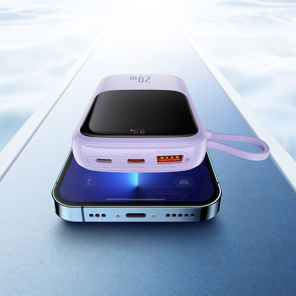 Batterie Externe Baseus Qpow Pro, 20000mAh, 20W, QC + PD, 1 x Lightning - 1 x USB-A - 1 x USB-C, Mauve PPQD030005