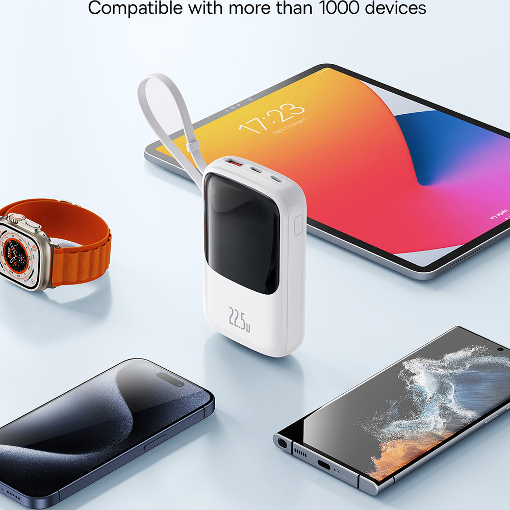 Batterie Externe Baseus Qpow Pro+, 10000mAh, 22.5W, QC + PD, 1 x USB-A - 2 x USB-C, Blanche P10067101213-00