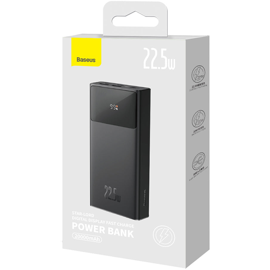 Batterie Externe Baseus Star Lord, 20000mAh, 22.5W, QC + PD, 1 x USB-C - 2 x USB-A, Noire PPXJ080001