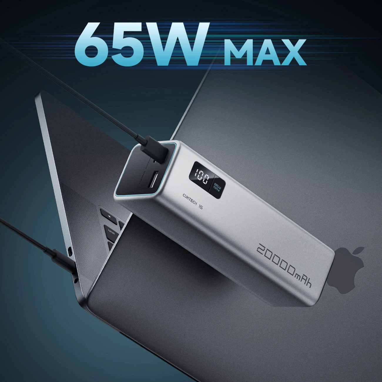 Externe Batterij Cuktech, 20000mAh, 100W, QC + PD, 1 x USB-A - 2 x USB-C, Grijs CUKP200XGLGR