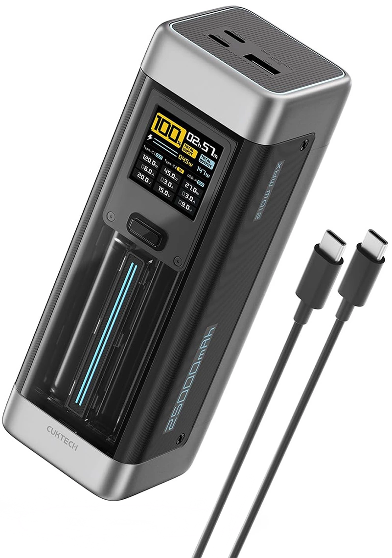 Externe Batterij Cuktech, 25000mAh, 210W, QC + PD, 1 x USB-A - 2 x USB-C, Zwart CUK00P23GLBK