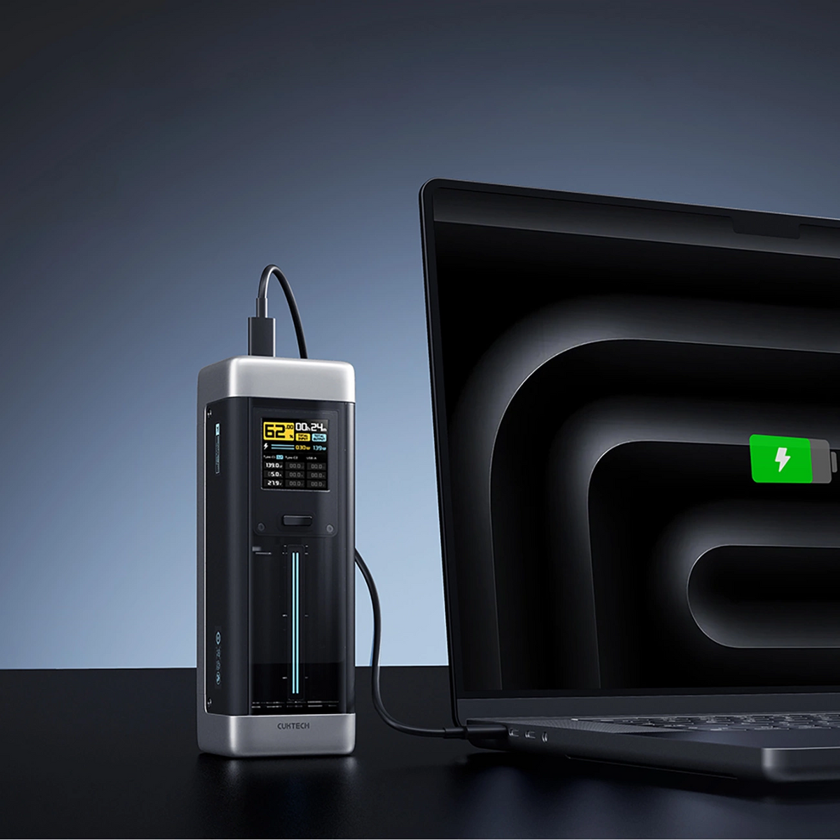 Externe Batterij Cuktech, 25000mAh, 210W, QC + PD, 1 x USB-A - 2 x USB-C, Zwart CUK00P23GLBK
