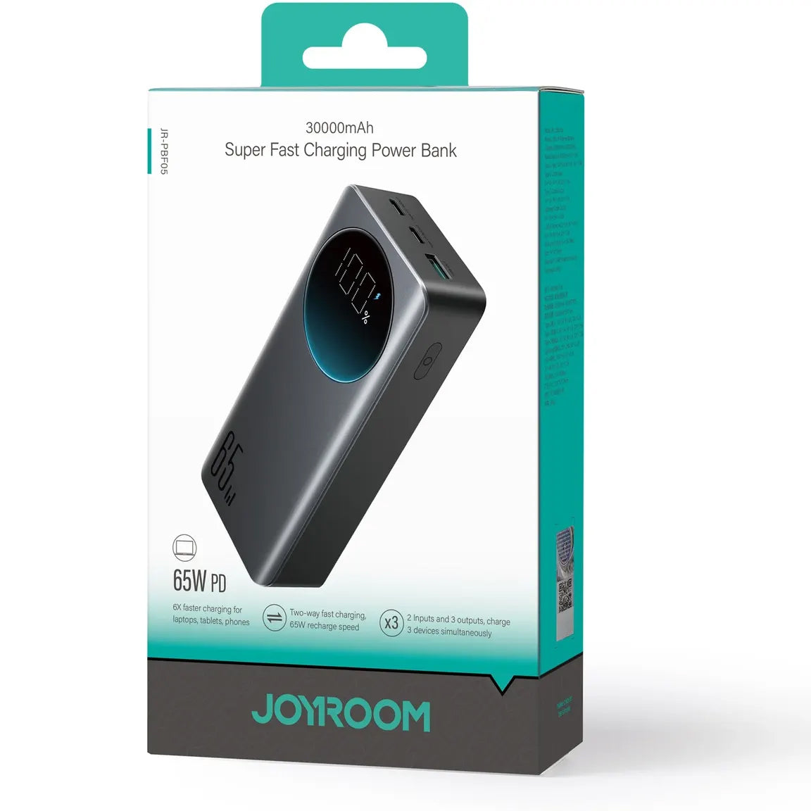 Externe Batterij Joyroom JR-PBF05, 30000mAh, 65W, QC + PD, 1 x USB-A - 2 x USB-C, Zwart