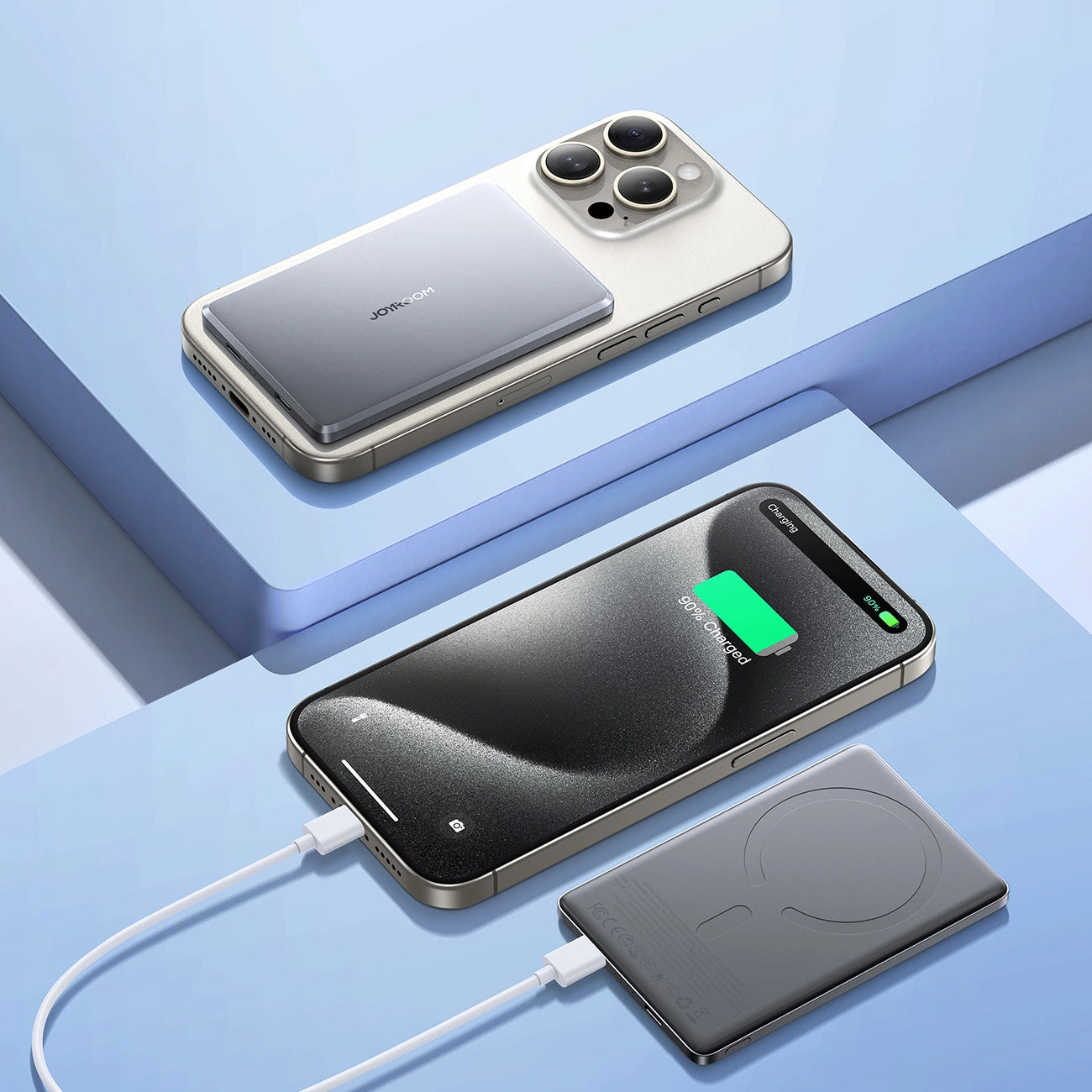 Externe Draadloze Batterij Joyroom JR-PBM08, 5000mAh, 20W, PD + FQI, 1 x QI - 1 x USB-C, Gri