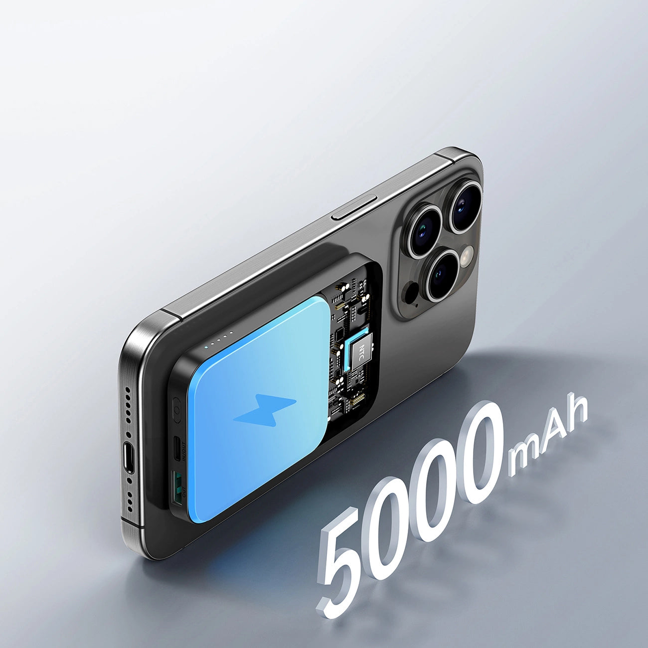 Draadloze Externe Batterij Joyroom JR-W020 Mini, 5000mAh, 20W, QC + PD + FQI, 1 x QI - 1 x USB-A - 1 x USB-C, Zwart
