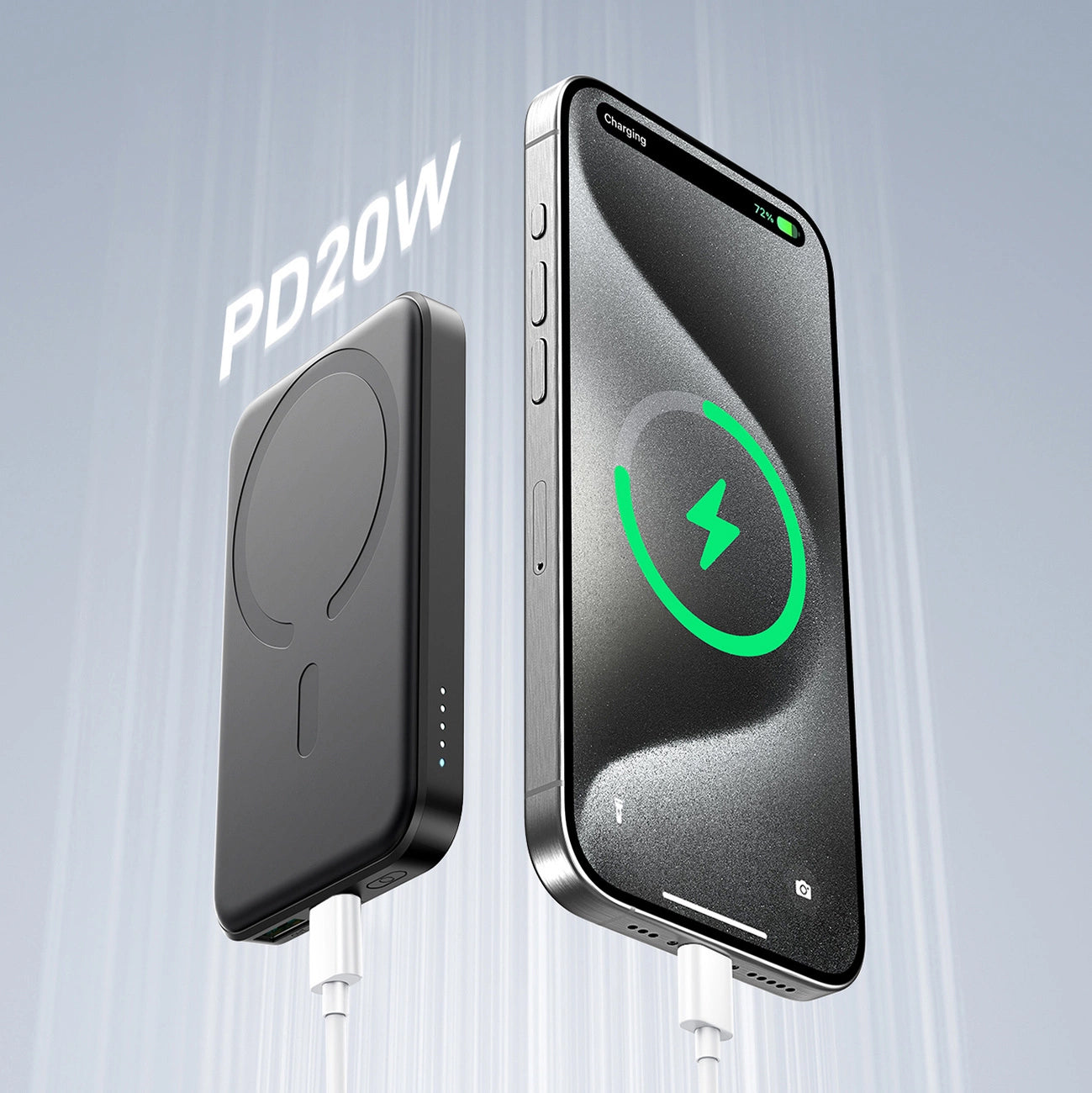 Draadloze Externe Batterij Joyroom JR-W020 Mini, 5000mAh, 20W, QC + PD + FQI, 1 x QI - 1 x USB-A - 1 x USB-C, Zwart