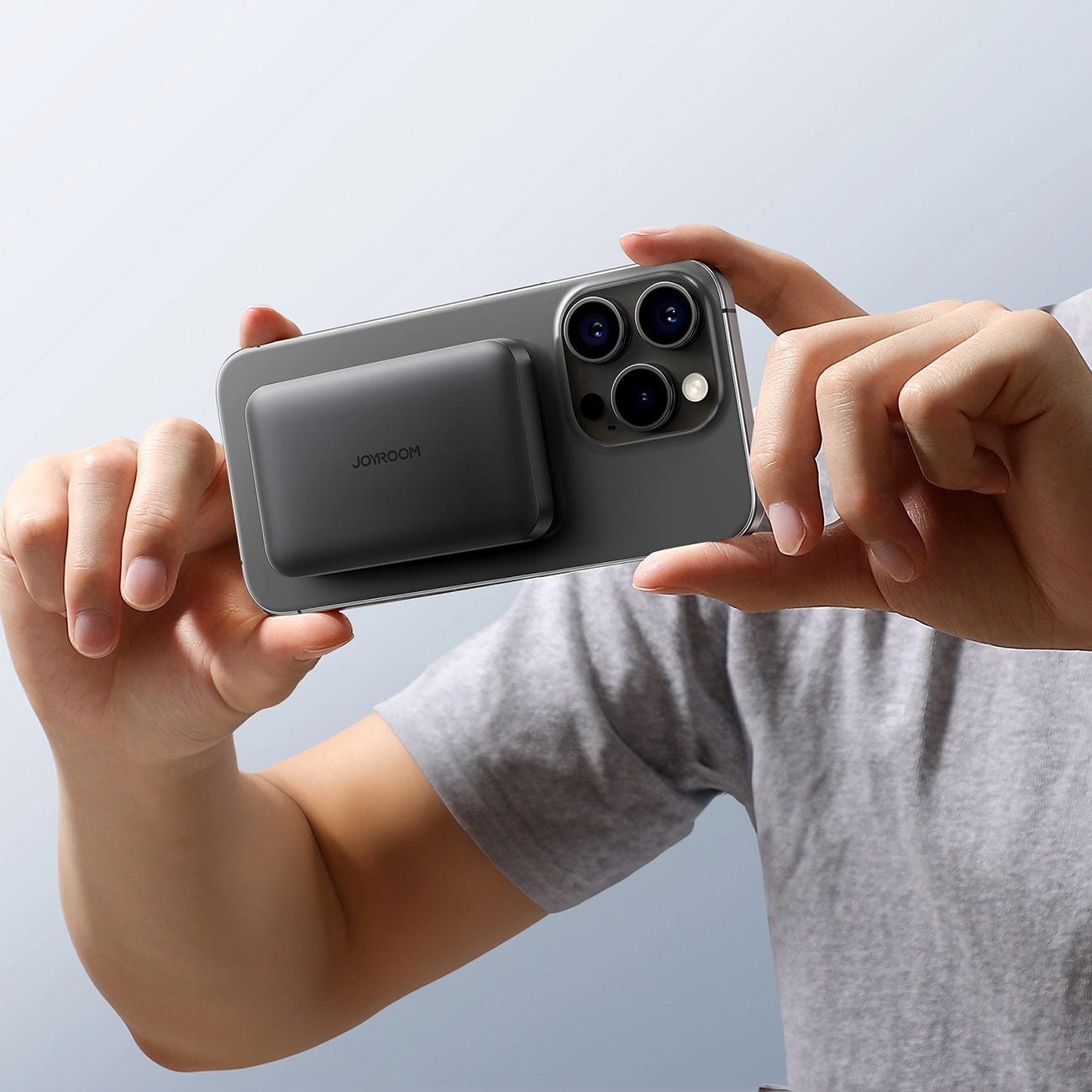 Draadloze Externe Batterij Joyroom JR-W020 Mini, 5000mAh, 20W, QC + PD + FQI, 1 x QI - 1 x USB-A - 1 x USB-C, Zwart