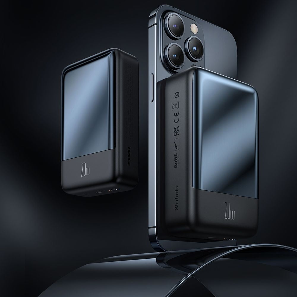 Batterie Externe Sans Fil McDodo MC-5021 Ambilight, 20000mAh, 20W, PD + FQI, 1 x QI - 1 x USB-C, Noire