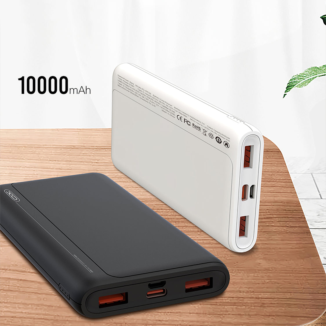 Externer Akku XO Design PR127, 20000mAh, 22.5W, QC + PD, 1 x USB-C - 2 x USB-A, Schwarz