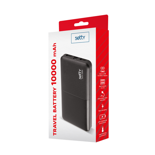 Setty Externe Batterij, 10000mAh, 10W, 2 x USB-A, Zwart